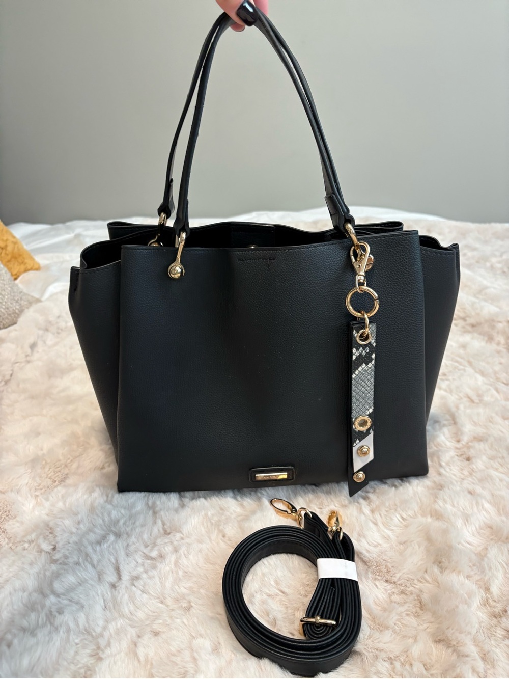 Aldo Black Tote with Gold Hardware and Accent Strap